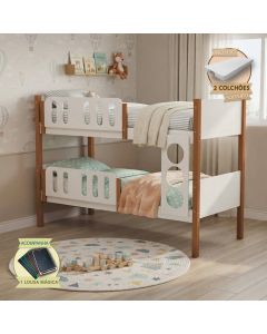 Beliche Infantil Solteiro Ônix com 2 Colchões + Lousa Mágica Divaloto Móveis - Branco Mel