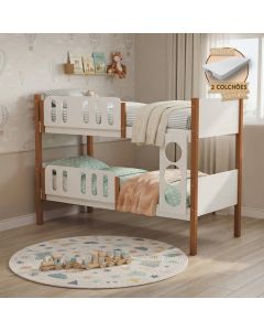 Beliche Infantil Solteiro Mdf Ônix Divaloto Móveis com 2 Colchões Solteiro - Branco Mel