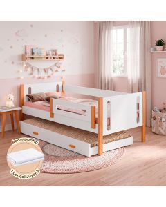 Cama Babá Infantil Mirela com Cama Auxiliar Branco Mel Grade Proteção Acompanha Lençol Infantil