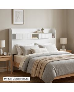 Cabeceira Dubai Casal em Madeira Maciça com Espaço Organizador Design Moderno Branco