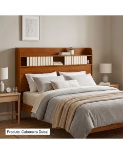 Cabeceira Dubai Casal em Madeira Maciça com Espaço Organizador Design Moderno Cinamomo