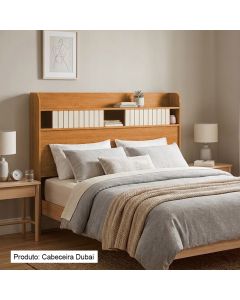 Cabeceira Dubai Casal em Madeira Maciça com Espaço Organizador Design Moderno Nature Off White