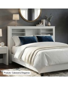 Cabeceira Elegance Casal em Madeira Maciça com Espaço Organizador Design Moderno Branco