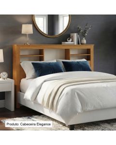 Cabeceira Elegance Queen em Madeira Maciça com Espaço Organizador Design Moderno Nature Off White