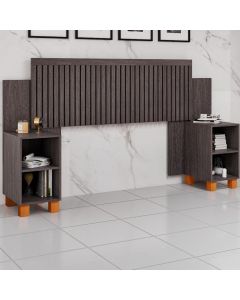 Cabeceira Box Mumbai Ripada Mdf Reforçado Ajustável para Casal e Queen com Nicho - Mocaccino