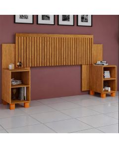 Cabeceira Box Mumbai Ripada Regulável com Nicho Extensível para Cama Casal e Queen - Naturale