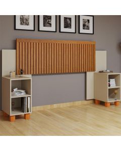 Cabeceira Box Mumbai Ripada Mdf Reforçado Ajustável para Casal e Queen com Nicho Off White/naturale