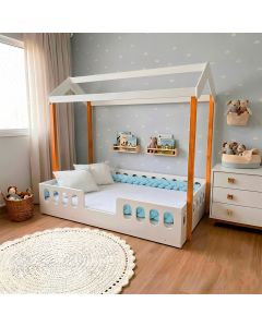 Cama Montessoriana Infantil Agatha Mdf com Colchão Enxoval Trança 5,5m Azul Acompanha Lençol