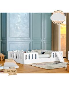 Cama Casal Design Montessoriana Helo com Nicho e Colchão Branca Divaloto + Luminária