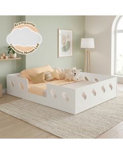 Cama Casal Helena para Quarto + Luminária Nuvem Led Parede Quarto Luz Noturna Top - Branco