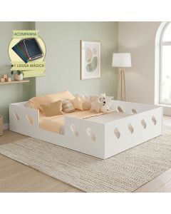 Cama Casal Helena para Quarto + Lousa Mágica Infantil para Desenho e Brincar - Branco