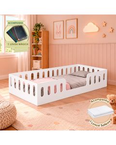 Cama Infantil Reforçada Helo Solteiro Branca com Brinde Lousa Mágica Acompanha Lençol Infantil