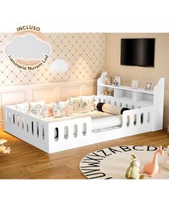 Cama Montessoriana Helo com Nicho Luminária Led - Branco