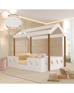 Cama Casinha Montessoriana Isa em Mdf + Luminária Nuvem Led Parede Quarto Infantil Top - Branco