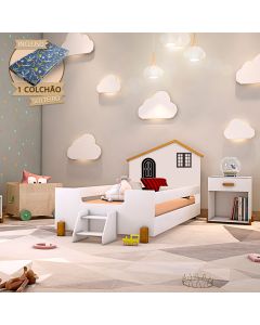 Cama Montessoriana Infantil Solteiro Belissima Preta - Branca e Mel + Kit