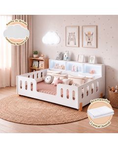Cama Infantil Montessoriana Nina com Led Nicho Branca Luminária Led Acompanha Lençol Infantil Quarto