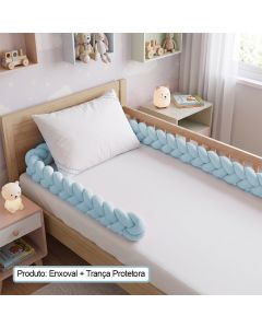 Enxoval Cama Juvenil Azul Classe a com Lençol Trança Travesseiro e Fronha Conforto Premium