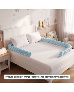 Enxoval Cama Casal Infantil Azul Classe a com Lençol Trança 2 Fronhas Conforto e Acabamento Premium