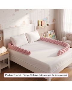Enxoval Cama Casal Infantil Rosa Classe a com Lençol Trança 2 Fronhas Conforto e Acabamento Premium