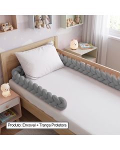 Enxoval Cama Juvenil Cinza Classe a com Lençol Trança Travesseiro e Fronha Conforto Premium